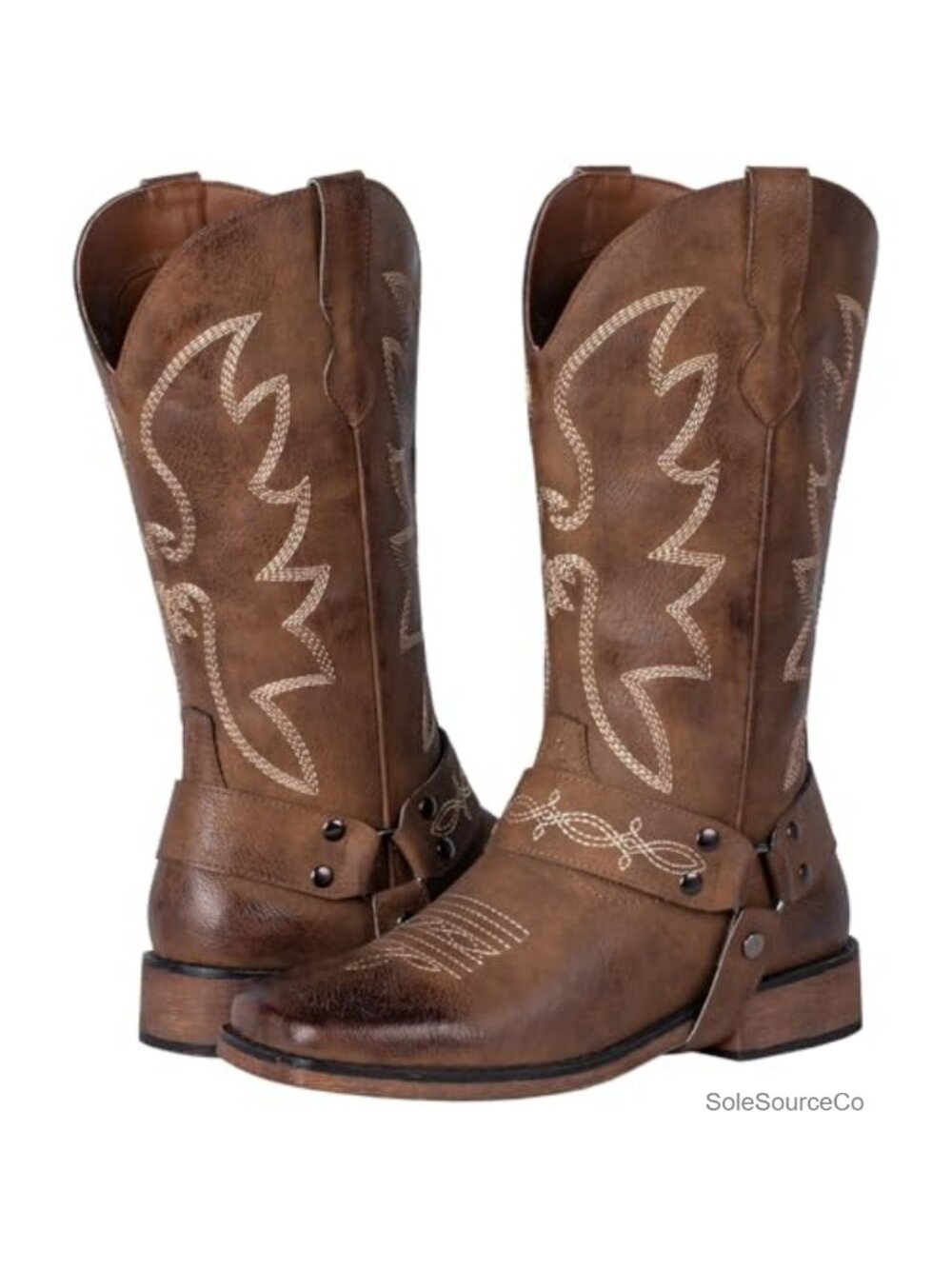 SheSole Women's Square Toe Cowboy Boots Mid Calf Western Cowgirl Boots Faux